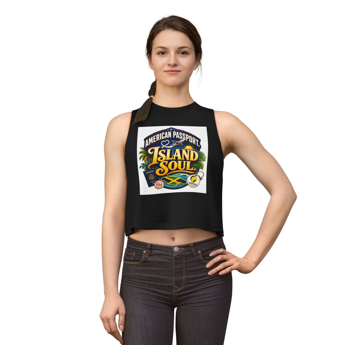 Island Soul Crop Top — American Passport Tropical Travel Graphic