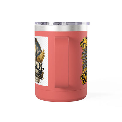 Waiting Is Not Losing mug | Inspirational hourglass design, gold wings, 15oz tumbler
