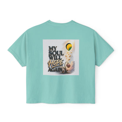 Christian Inspirational Boxy Tee — "Grace Does Not Need Strength" / "My Soul Will Hope Again"