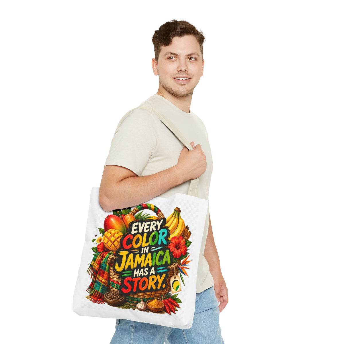 Jamaica Story Tote Bag — "Every Color in Jamaica Has a Story" All-Over Print