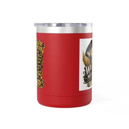 Waiting Is Not Losing mug | Inspirational hourglass design, gold wings, 15oz tumbler