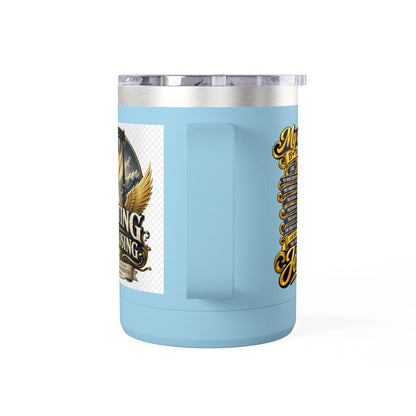 Waiting Is Not Losing mug | Inspirational hourglass design, gold wings, 15oz tumbler