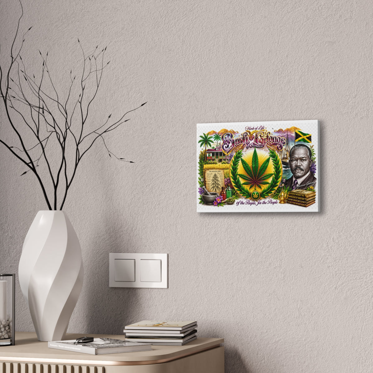 Reggae Herb of Life Canvas Print — Jamaican Rastafarian Cannabis Artwork, 'Bush & Curvns' Decorative Wall Art
