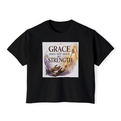 Christian Inspirational Boxy Tee — "Grace Does Not Need Strength" / "My Soul Will Hope Again"