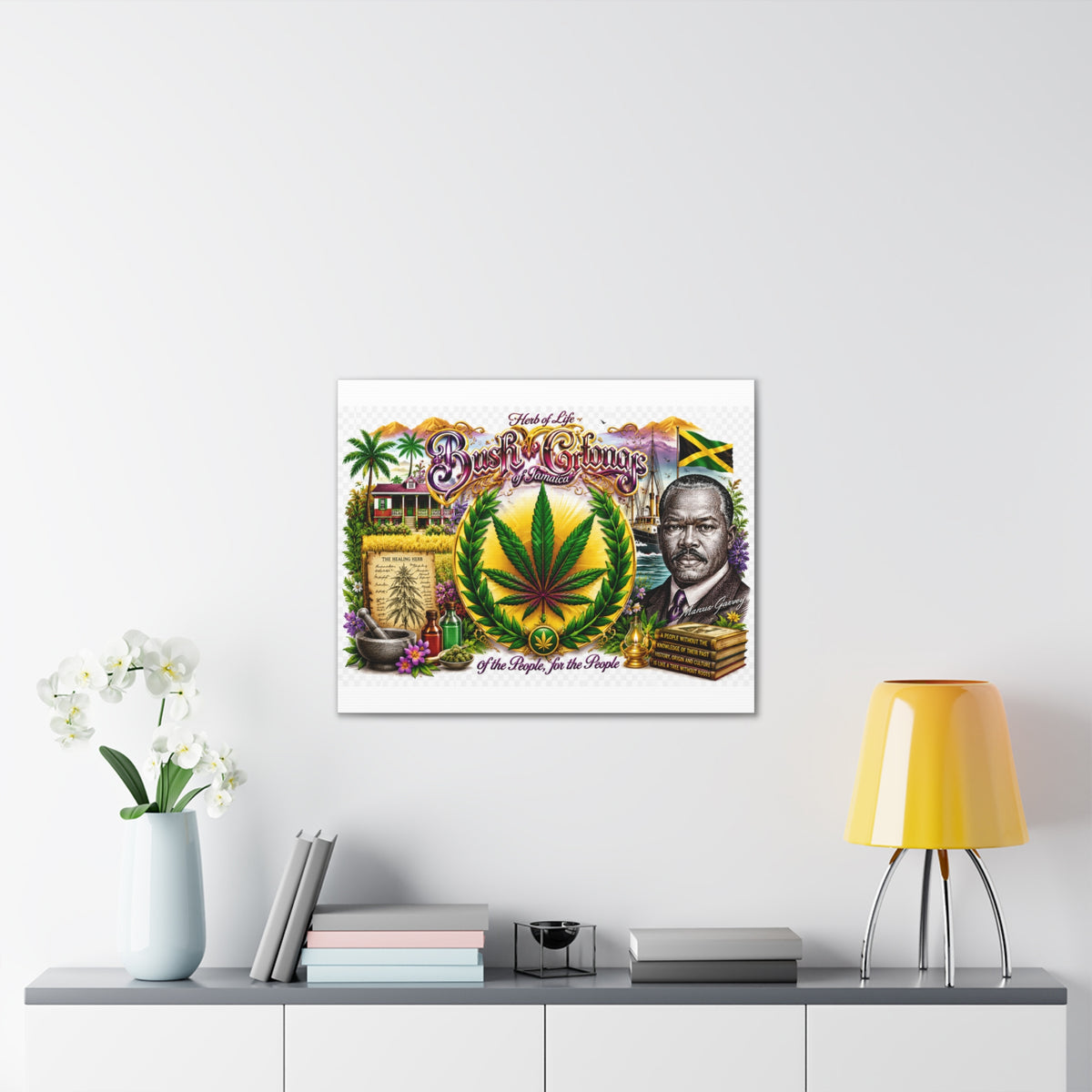 Reggae Herb of Life Canvas Print — Jamaican Rastafarian Cannabis Artwork, 'Bush & Curvns' Decorative Wall Art