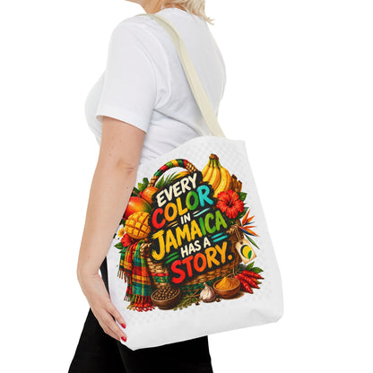 Jamaica Story Tote Bag — "Every Color in Jamaica Has a Story" All-Over Print