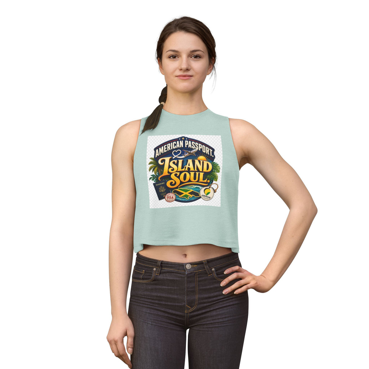 Island Soul Crop Top — American Passport Tropical Travel Graphic