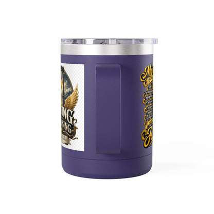 Waiting Is Not Losing mug | Inspirational hourglass design, gold wings, 15oz tumbler