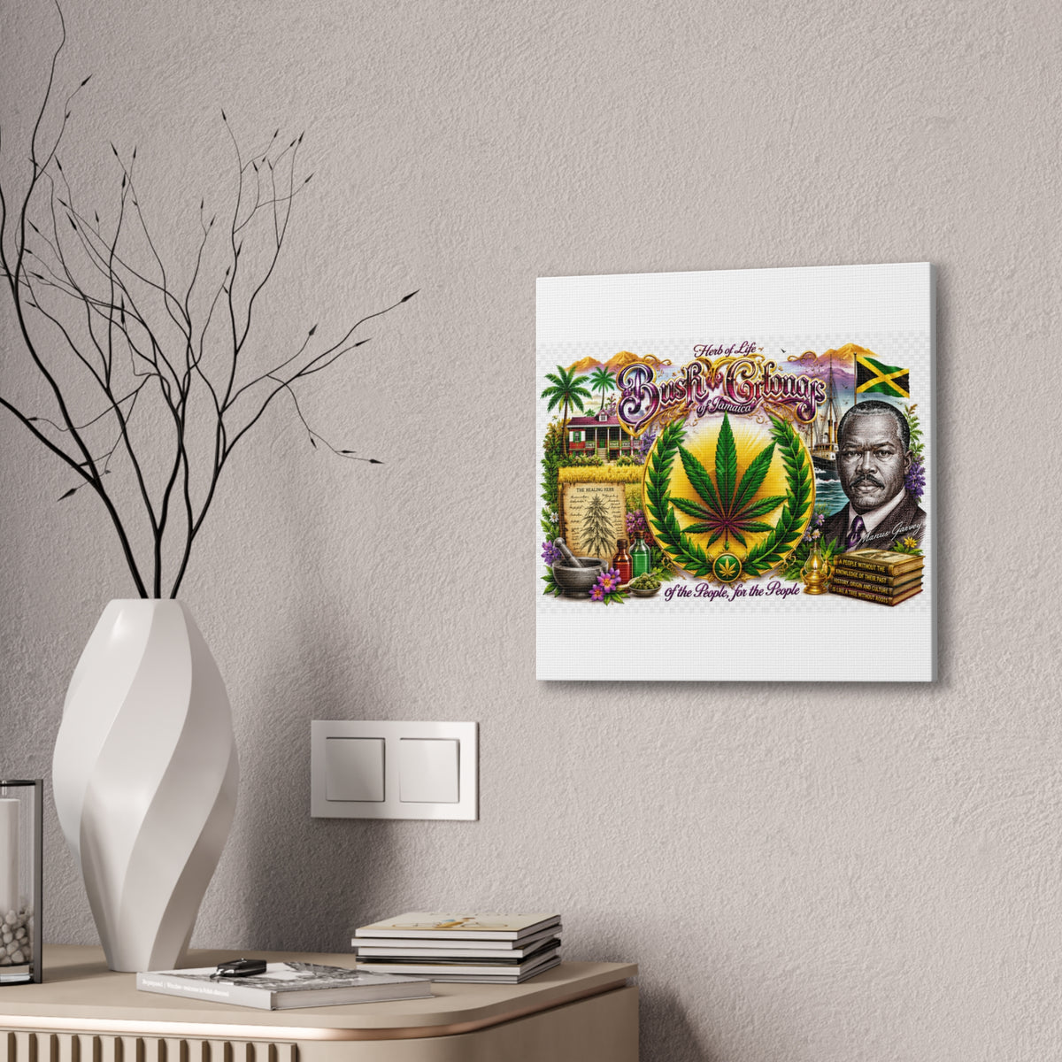Reggae Herb of Life Canvas Print — Jamaican Rastafarian Cannabis Artwork, 'Bush & Curvns' Decorative Wall Art