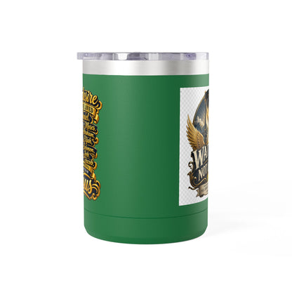 Waiting Is Not Losing mug | Inspirational hourglass design, gold wings, 15oz tumbler