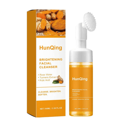 Glow Wash Turmeric Face Wash with Brush,Deep Cleansing Exfoliating Foaming Facial Cleanser.