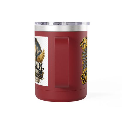 Waiting Is Not Losing mug | Inspirational hourglass design, gold wings, 15oz tumbler