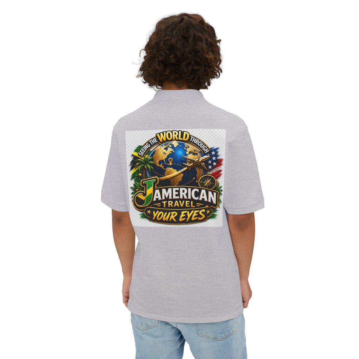 JAmerican Travel Polo — "See the World Through JAmerican Travel Your Eyes" Graphic Polo