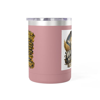 Waiting Is Not Losing mug | Inspirational hourglass design, gold wings, 15oz tumbler