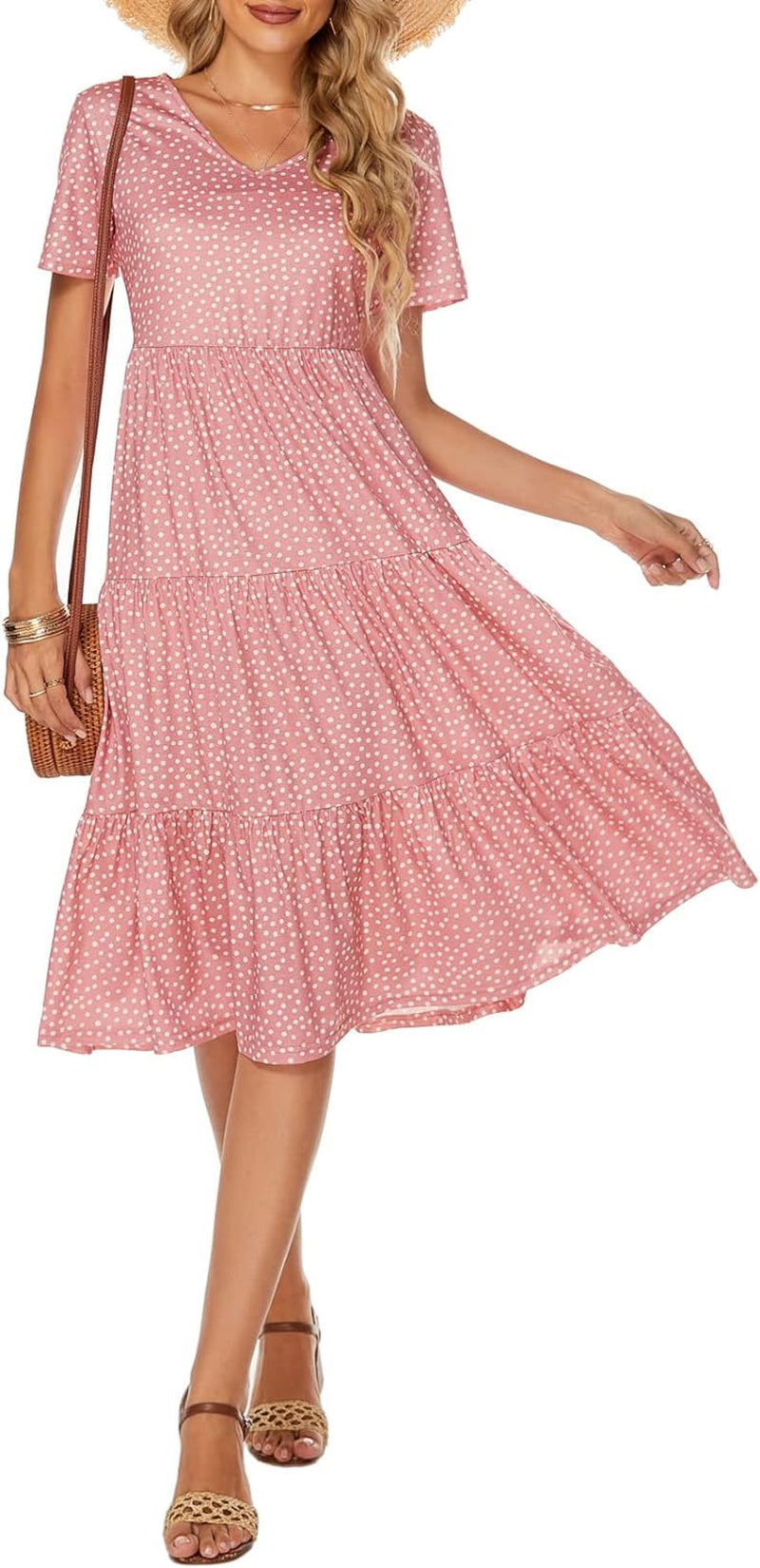Women's Casual Summer Tiered Midi Dress with V-Neck - Bohemian Sundress 2026