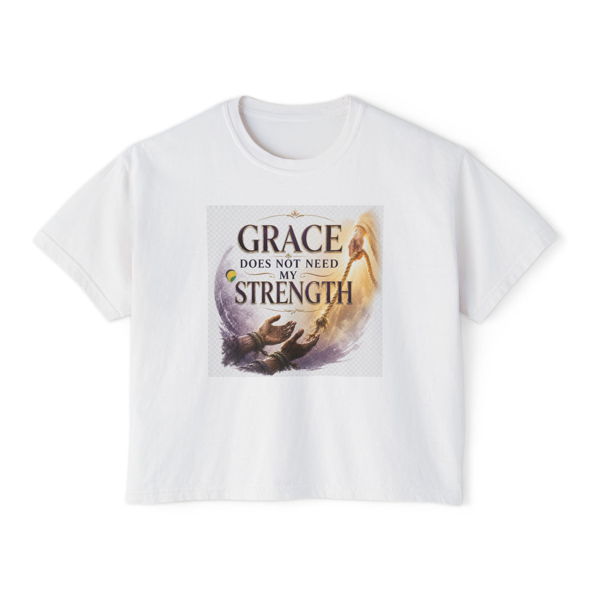 Christian Inspirational Boxy Tee — "Grace Does Not Need Strength" / "My Soul Will Hope Again"