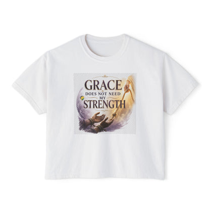 Christian Inspirational Boxy Tee — "Grace Does Not Need Strength" / "My Soul Will Hope Again"