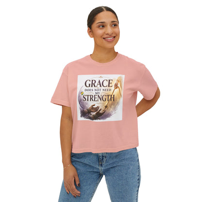 Christian Inspirational Boxy Tee — "Grace Does Not Need Strength" / "My Soul Will Hope Again"