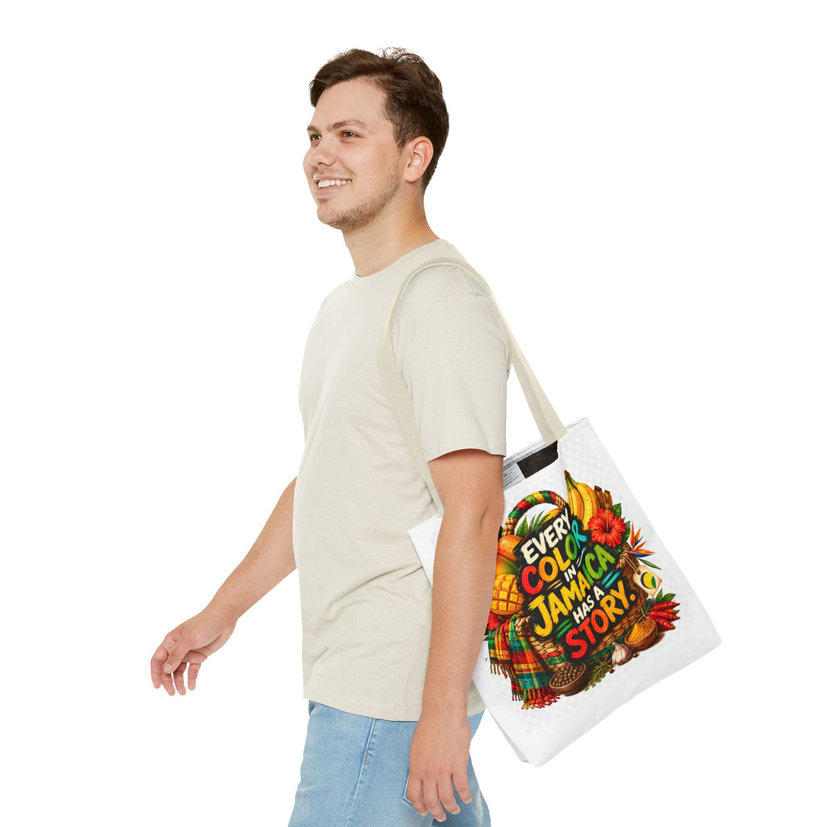 Jamaica Story Tote Bag — "Every Color in Jamaica Has a Story" All-Over Print