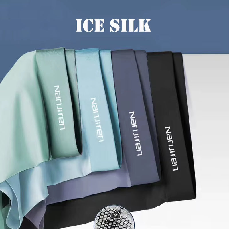 4Pcs Boxer Shorts Men'S Ice Silk Underwear Male Underpants Breathable Sexy Thin Panties U Convex Lingerie Wholesale Lots L-6XL