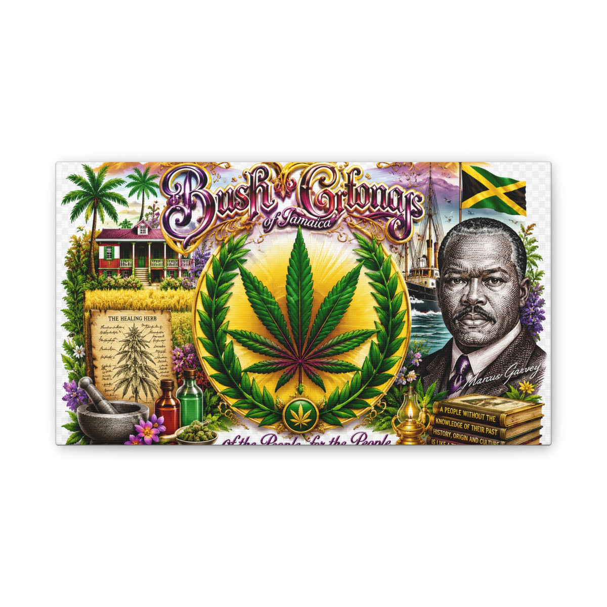 Reggae Herb of Life Canvas Print — Jamaican Rastafarian Cannabis Artwork, 'Bush & Curvns' Decorative Wall Art