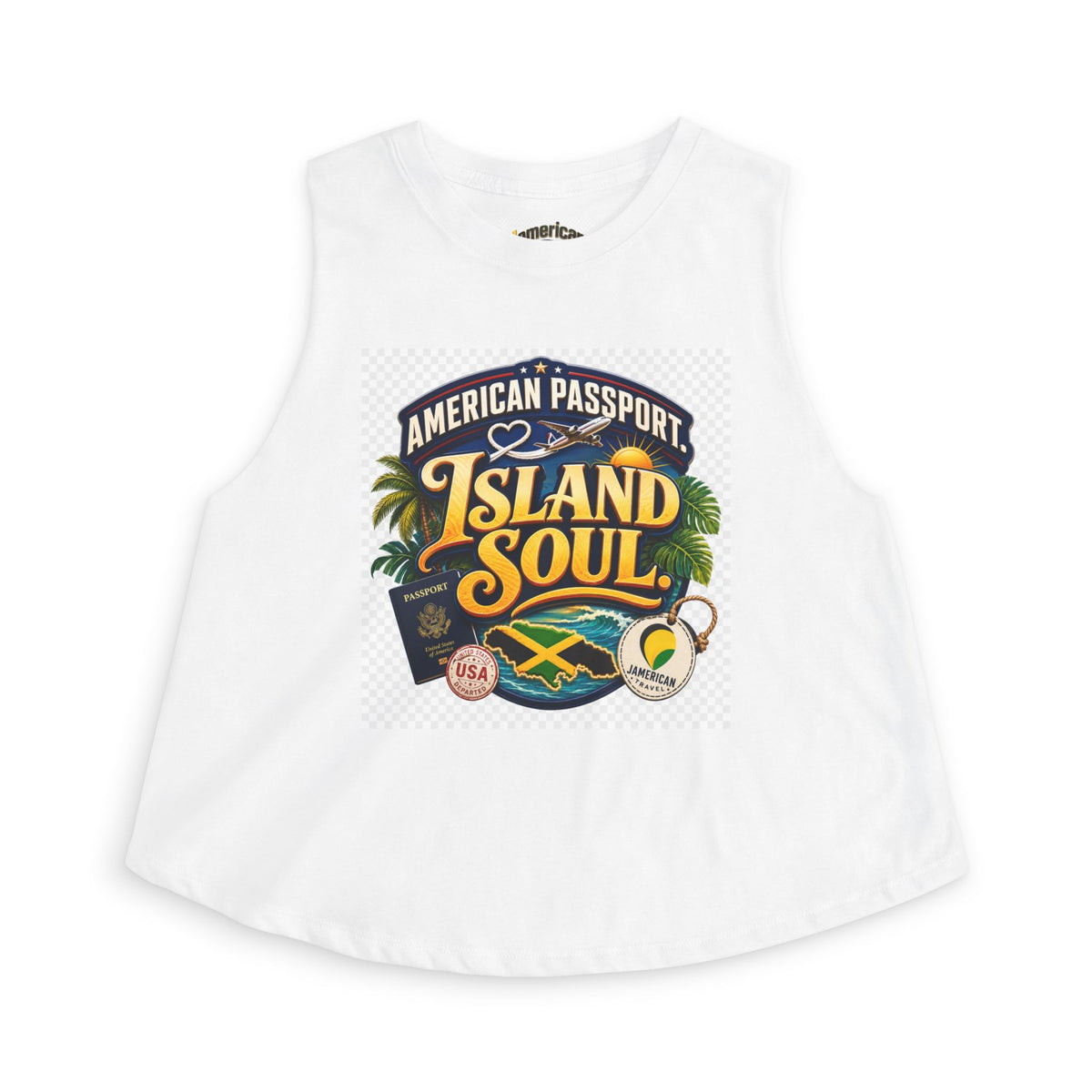 Island Soul Crop Top — American Passport Tropical Travel Graphic