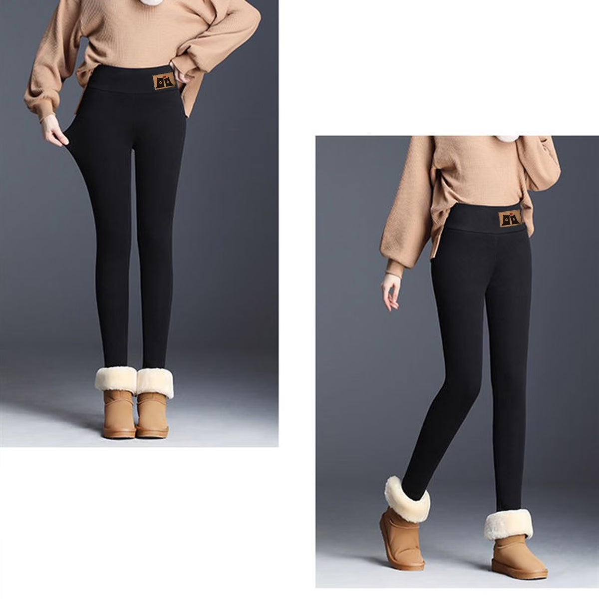 Warm Sherpa Fleece Lined Leggings for Women, High Waist Thick Tummy Control Fleece Skinny Tights Plush Thermal Pants