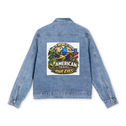 Denim Jacket - Vintage 'American Travel' Globe Patch Back Graphic