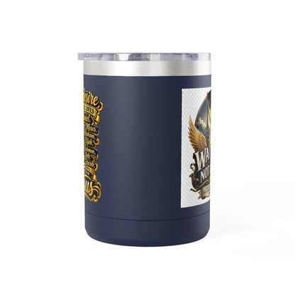 Waiting Is Not Losing mug | Inspirational hourglass design, gold wings, 15oz tumbler