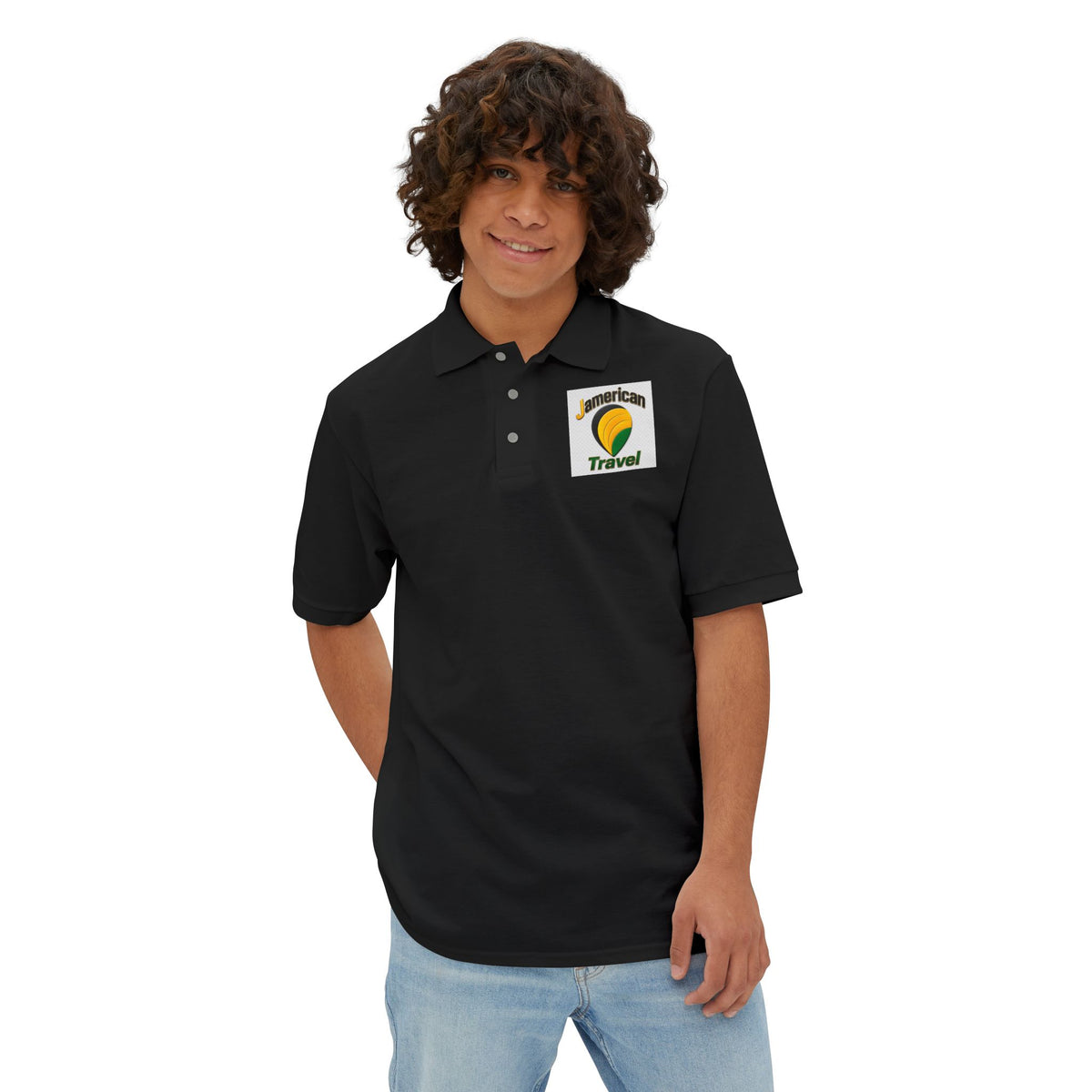 JAmerican Travel Polo — "See the World Through JAmerican Travel Your Eyes" Graphic Polo
