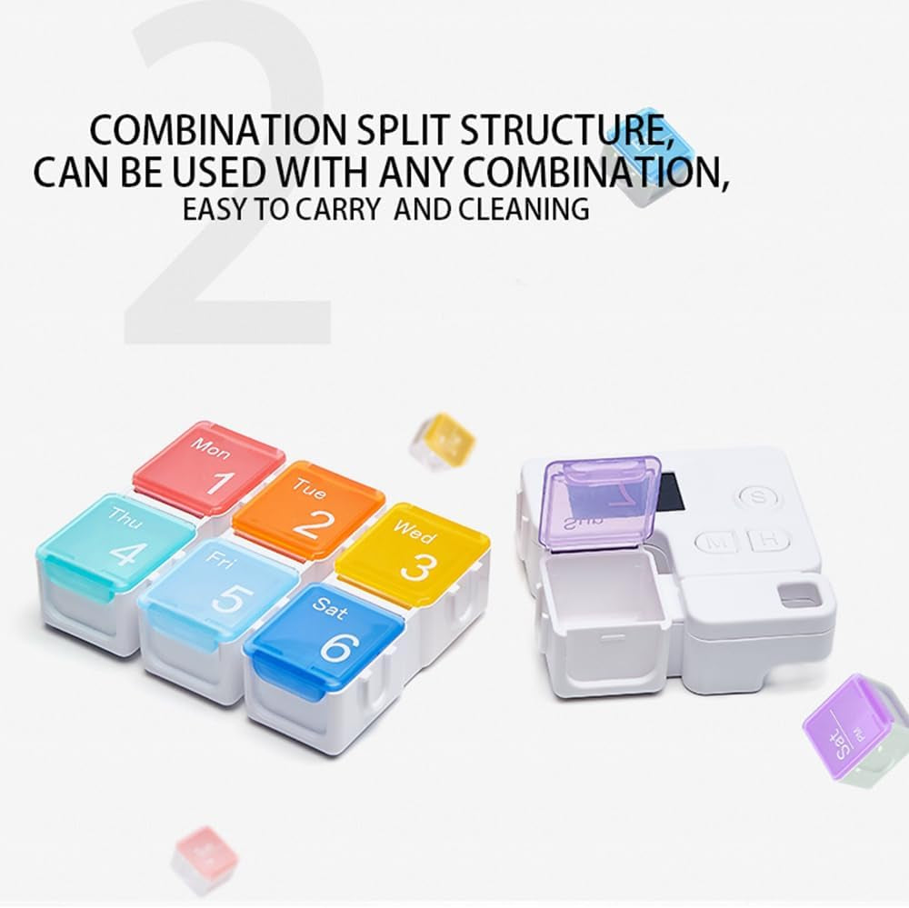 Smart Pill Box,7 Day Pill Organizer,4 Alarm Clocks,Am/Pm Automatic Alarm Reminder,Hold Vitamins Fish Oil,Supplements,Travel Pill or Pillganizer,Suitable for the Elderly, Children, Office Workers