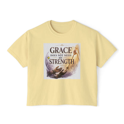 Christian Inspirational Boxy Tee — "Grace Does Not Need Strength" / "My Soul Will Hope Again"