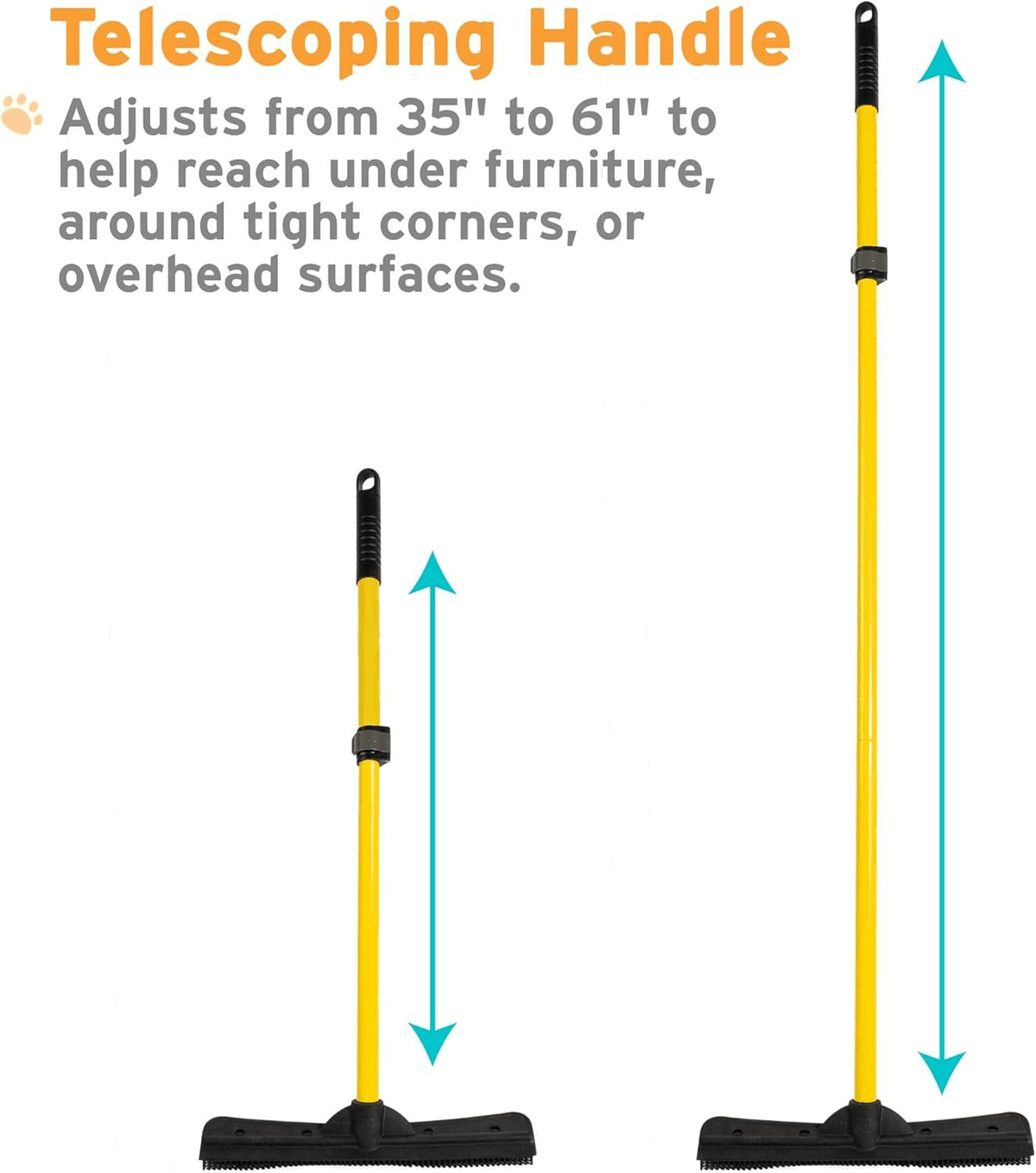Pet Hair Removal Rubber Broom, 61" Telescopic Handle