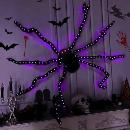 1Pack Halloween Spider with 144LED Copper Wire Lights Purple Light Waterproof Battery Powered for Home Outdoor Halloween Decor