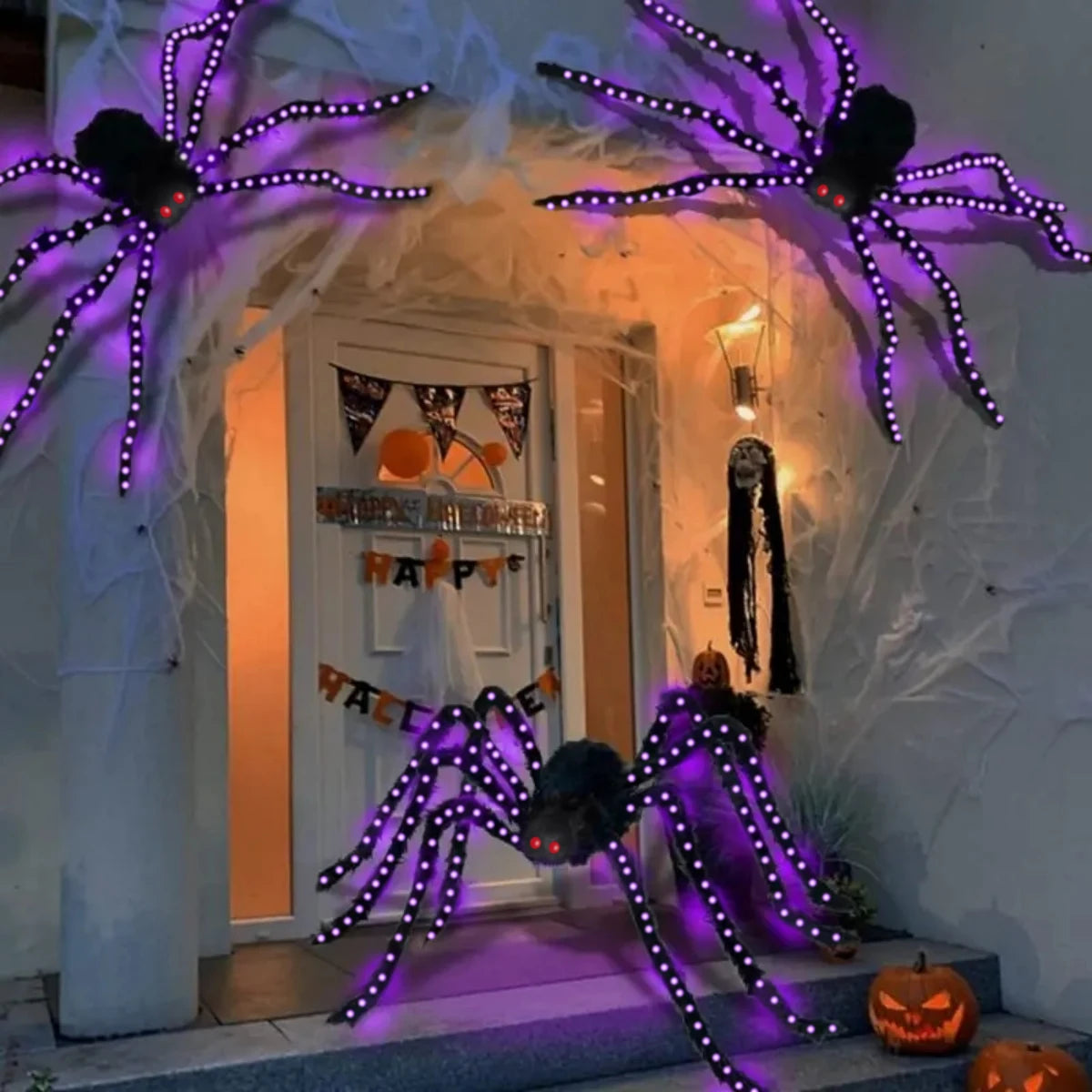 1Pack Halloween Spider with 144LED Copper Wire Lights Purple Light Waterproof Battery Powered for Home Outdoor Halloween Decor