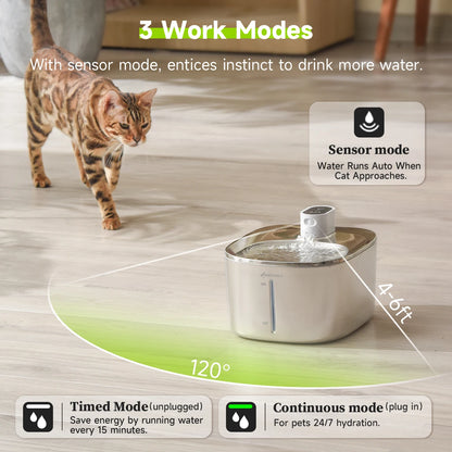 4L Automatic Stainless Steel Cat Water Fountain 4000Mah Wireless Cat Dog Drinker Pet Water Dispenser with 2Pcs Filters