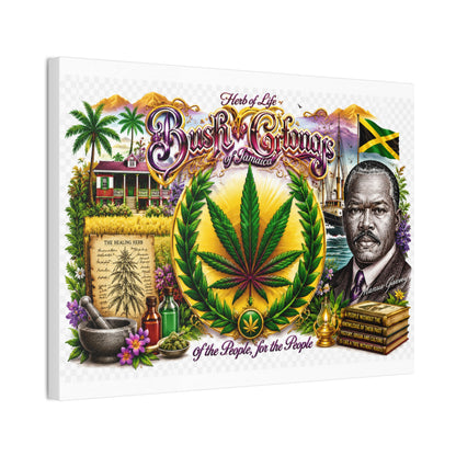 Reggae Herb of Life Canvas Print — Jamaican Rastafarian Cannabis Artwork, 'Bush & Curvns' Decorative Wall Art