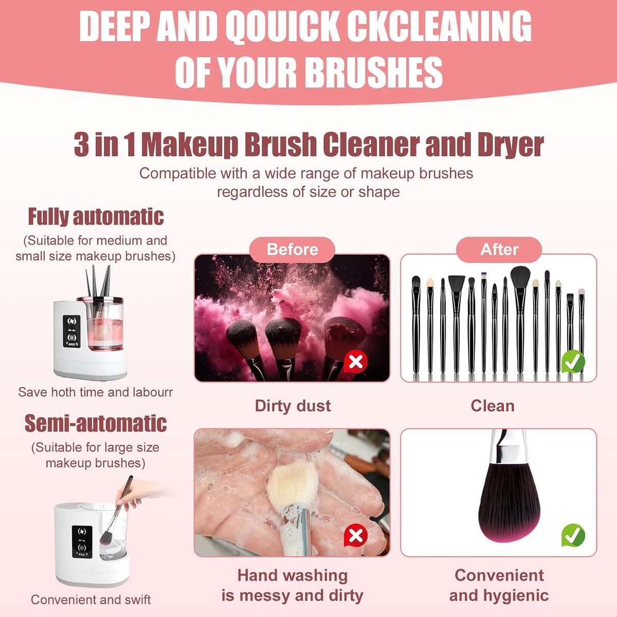 3 in 1 Electric Makeup Brush Cleaner Machine, Brush Cleaner and Dryer