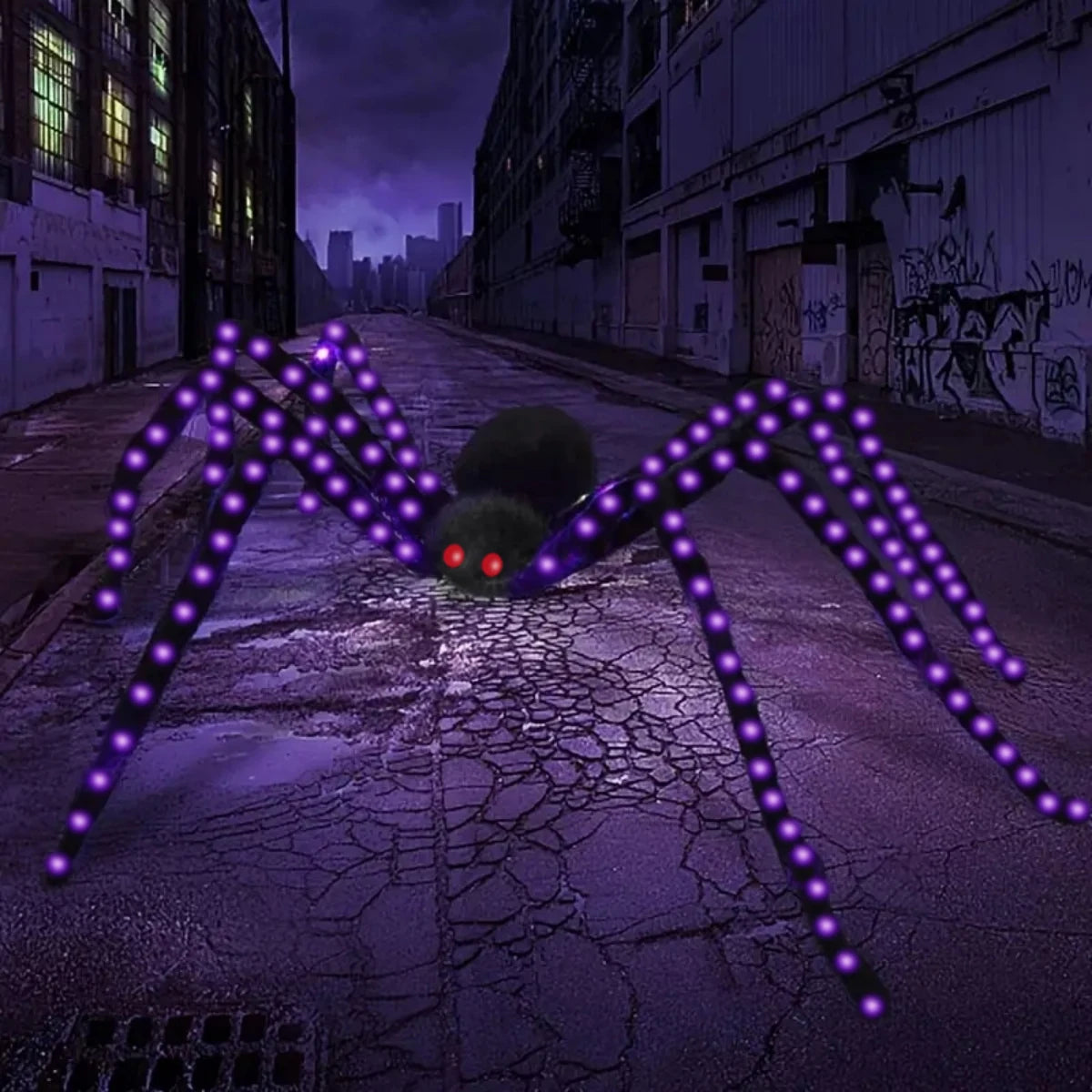 1Pack Halloween Spider with 144LED Copper Wire Lights Purple Light Waterproof Battery Powered for Home Outdoor Halloween Decor