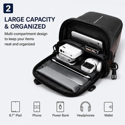 Sling Bag for Men Women, Theft Crossbody Backpack with USB Charging Port, Waterproof Chest Bag with Password Lock