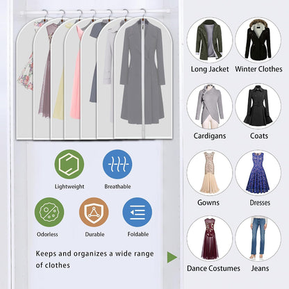 Clear Garment Bags for Hanging Clothes, 60 Inch, 7 Pack with 5 Cedar Balls