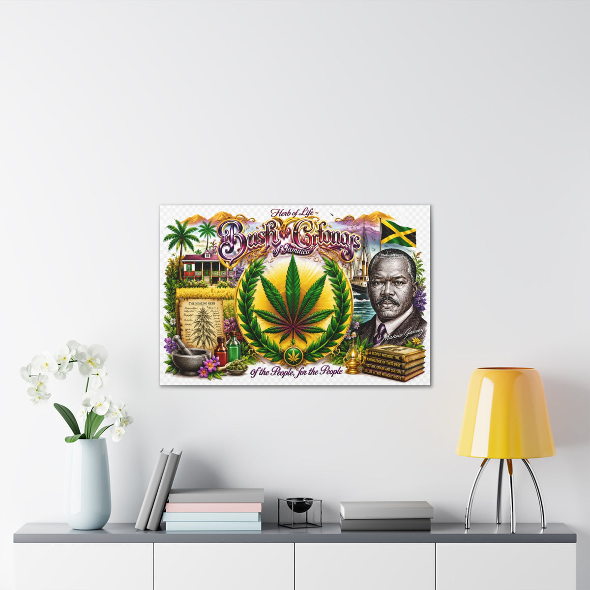 Reggae Herb of Life Canvas Print — Jamaican Rastafarian Cannabis Artwork, 'Bush & Curvns' Decorative Wall Art