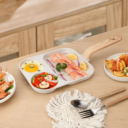 Egg Frying Pan, 3 Section Omelette Pan with Nonstick Coating, Aluminium Alloy, Suitable for Gas and Induction Stove