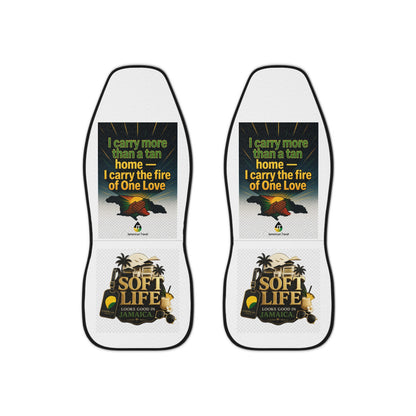 One Love Jamaica Car Seat Covers — "I Carry the Fire of One Love" Tropical Beach Design