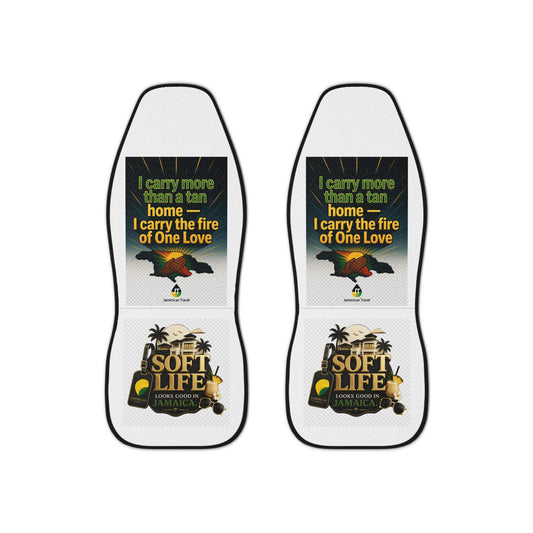 One Love Jamaica Car Seat Covers — "I Carry the Fire of One Love" Tropical Beach Design