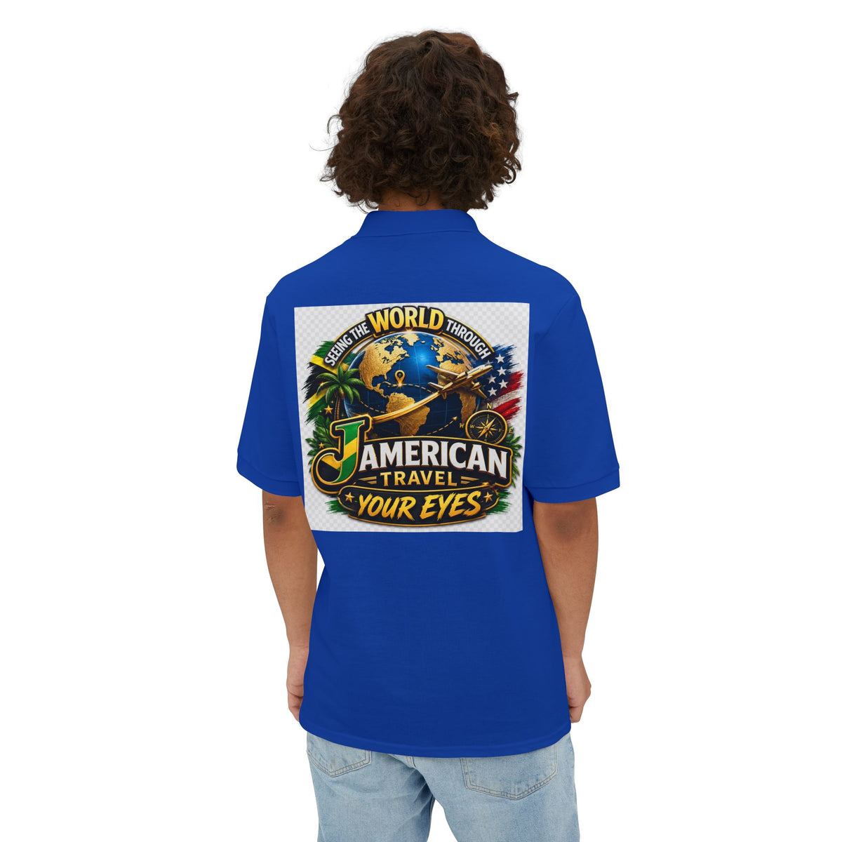 JAmerican Travel Polo — "See the World Through JAmerican Travel Your Eyes" Graphic Polo