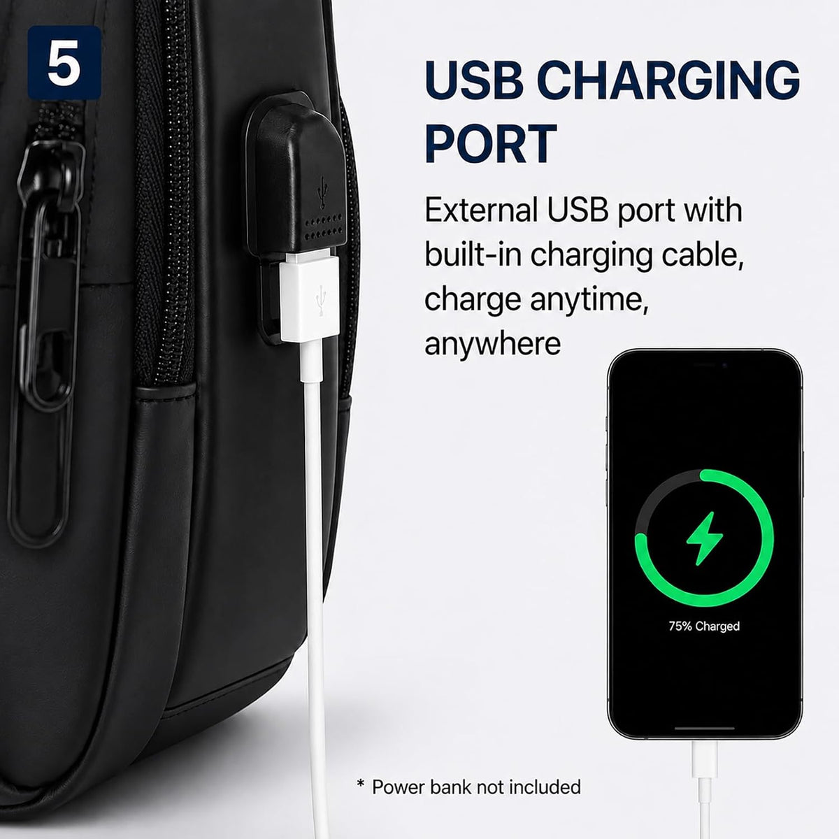 Sling Bag for Men Women, Theft Crossbody Backpack with USB Charging Port, Waterproof Chest Bag with Password Lock