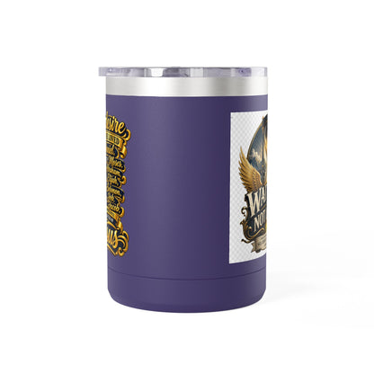Waiting Is Not Losing mug | Inspirational hourglass design, gold wings, 15oz tumbler