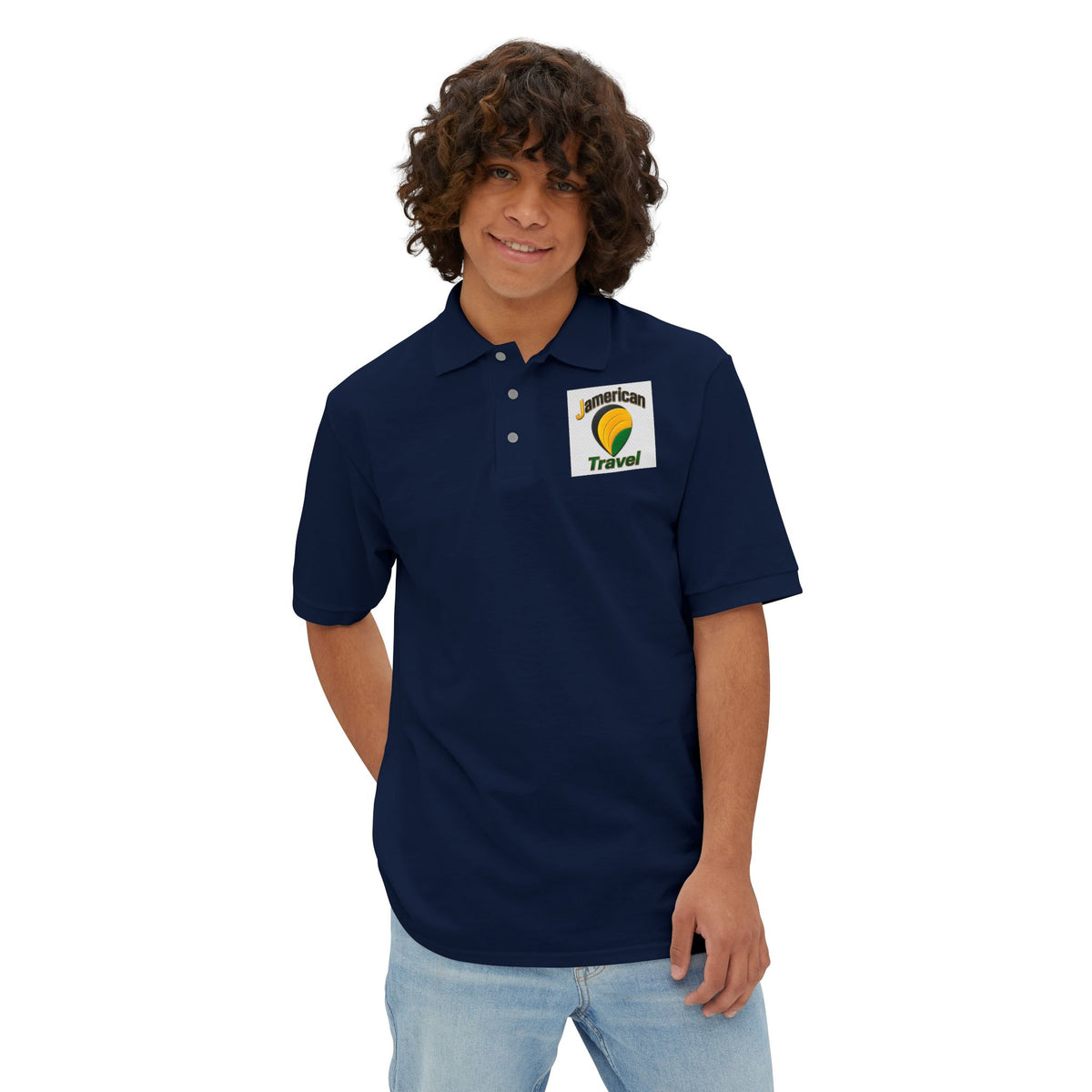 JAmerican Travel Polo — "See the World Through JAmerican Travel Your Eyes" Graphic Polo