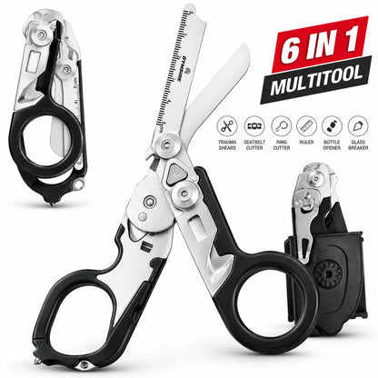 6In1 Multifunctional Trauma Shears Emergency Response Scissors with Seatbelt Cutter Glass Breaker for Outdoor Rescue First Aid